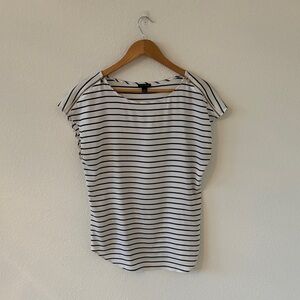 Ann Taylor Navy and White Striped Short Sleeve Top Size Small